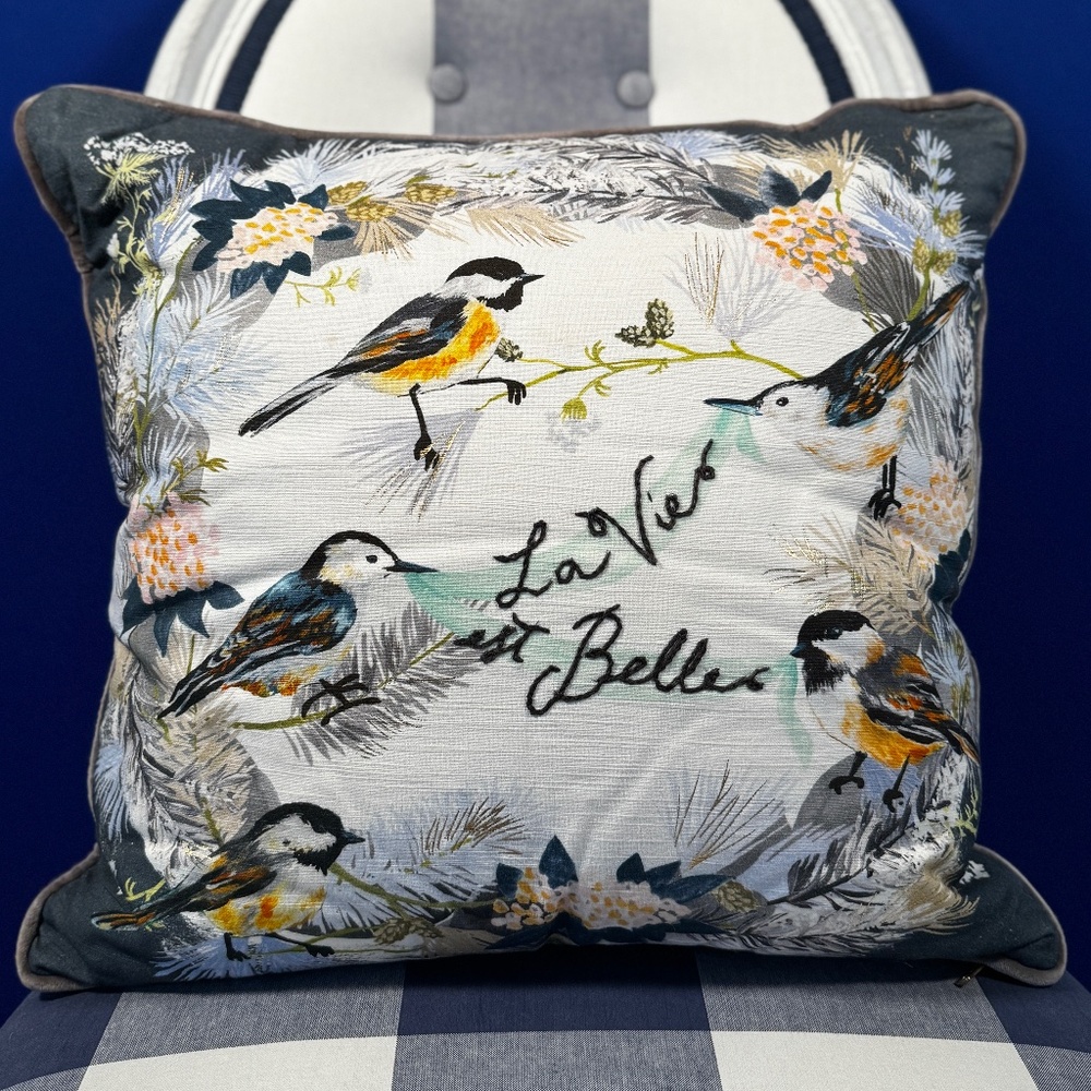 Anthropologie 18 x 18 'La Vie est Belle' Pillow w/Birds